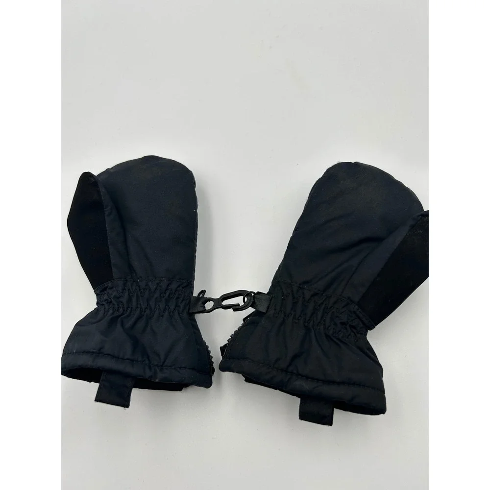 Columbia Youth O/S Black Insulated Winter Mittens Side Zip Fleece Lined